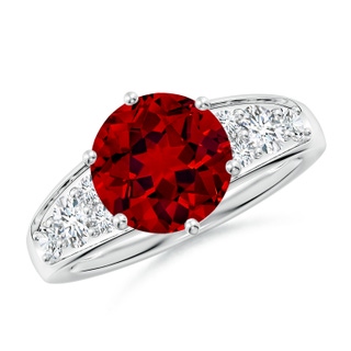 9mm Labgrown Lab-Grown Round Ruby Engagement Ring with Lab Diamonds in P950 Platinum