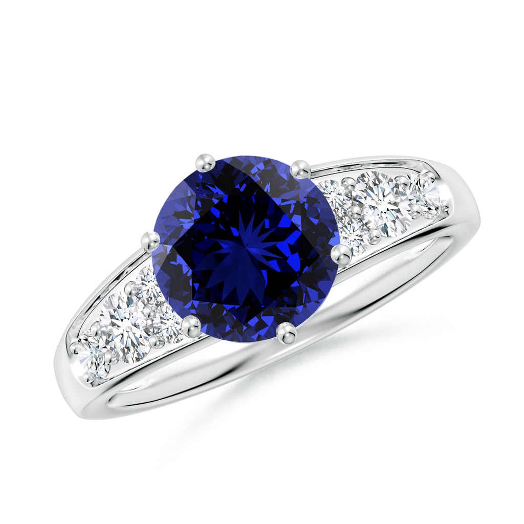 8mm Labgrown Lab-Grown Round Blue Sapphire Engagement Ring with Lab Diamonds in White Gold