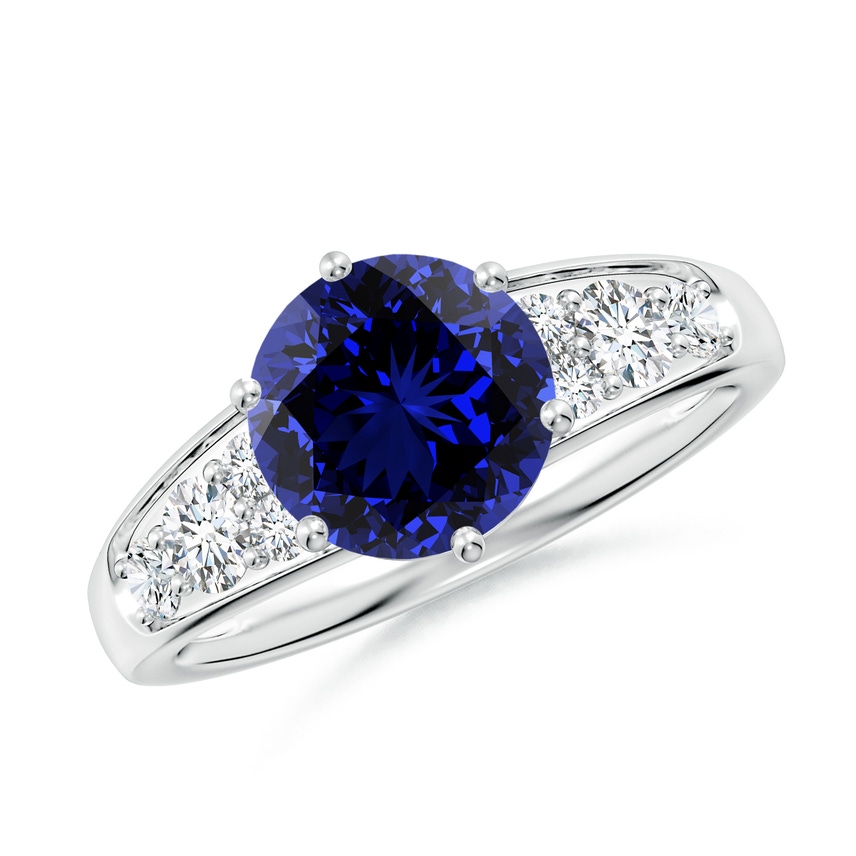 Lab-Grown Round Blue Sapphire Engagement Ring with Diamonds