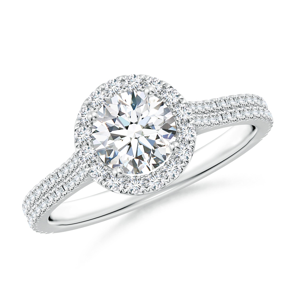 6mm FGVS Lab-Grown Round Diamond Halo Ring with Accents in White Gold