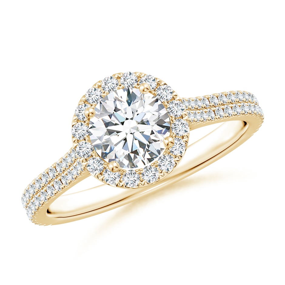 6mm FGVS Lab-Grown Round Diamond Halo Ring with Accents in Yellow Gold 