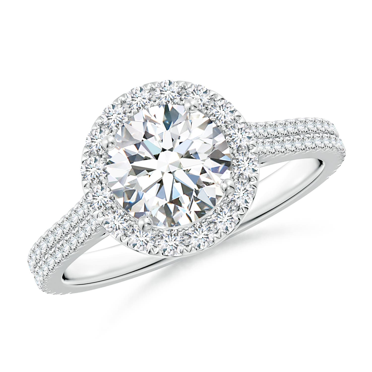 7mm FGVS Lab-Grown Round Diamond Halo Ring with Accents in S999 Silver