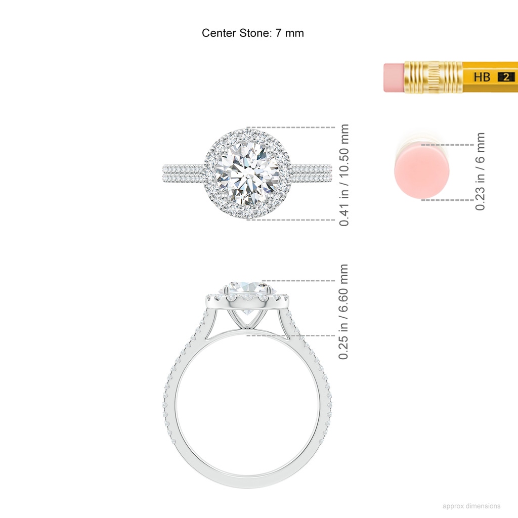 7mm FGVS Lab-Grown Round Diamond Halo Ring with Accents in White Gold ruler