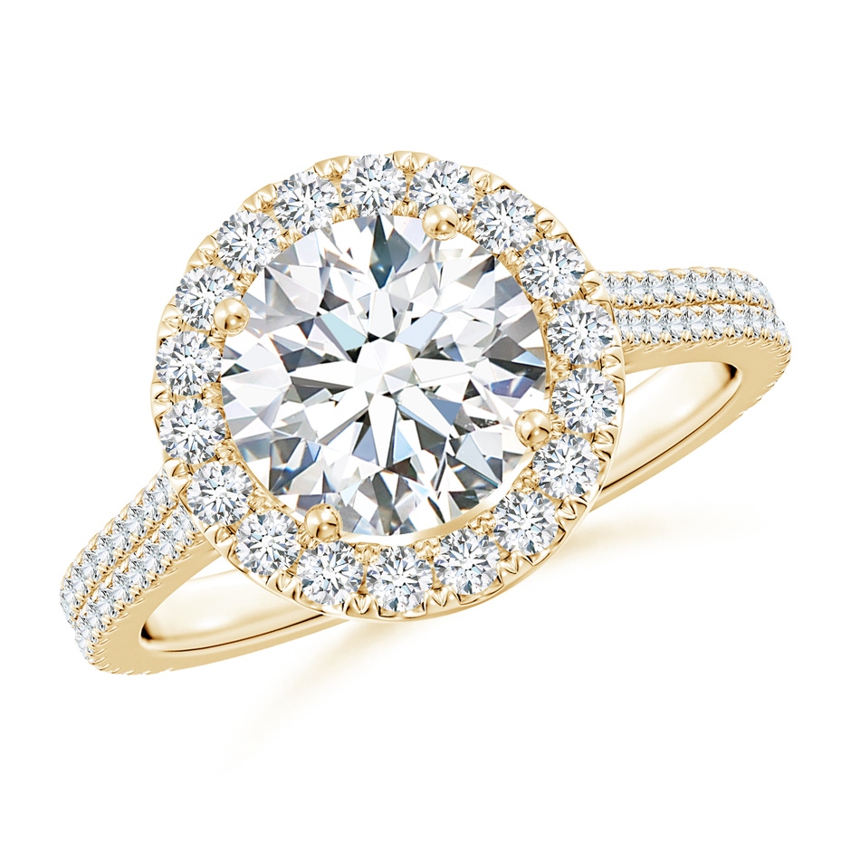 8mm FGVS Lab-Grown Round Diamond Halo Ring with Accents in Yellow Gold 