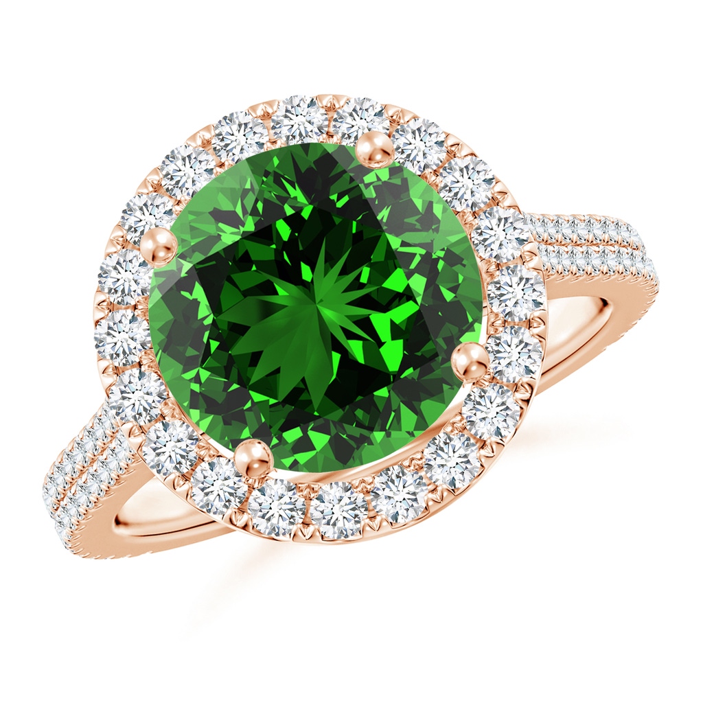 10mm Labgrown Lab-Grown Round Emerald Halo Ring with Diamond Accents in Rose Gold