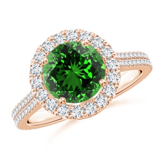 8mm Labgrown Lab-Grown Round Emerald Halo Ring with Diamond Accents in 10K Rose Gold