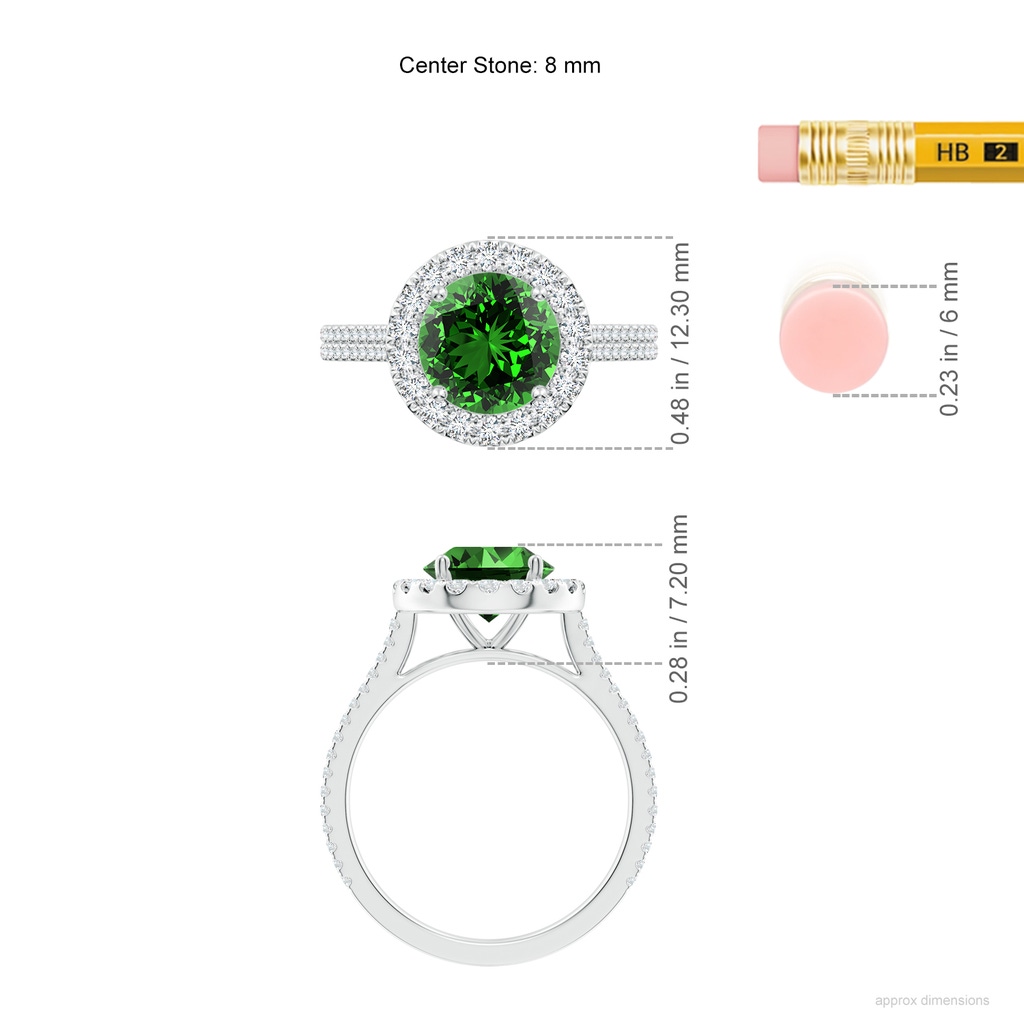 8mm Labgrown Lab-Grown Round Emerald Halo Ring with Diamond Accents in P950 Platinum ruler
