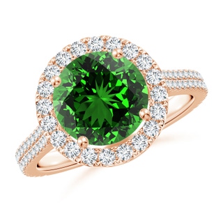 9mm Labgrown Lab-Grown Round Emerald Halo Ring with Diamond Accents in Rose Gold