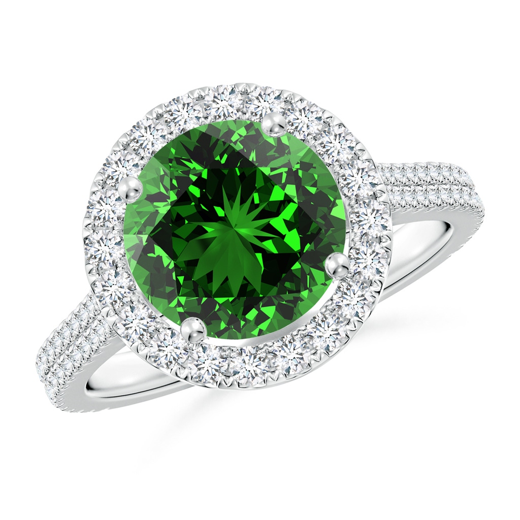 9mm Labgrown Lab-Grown Round Emerald Halo Ring with Diamond Accents in White Gold