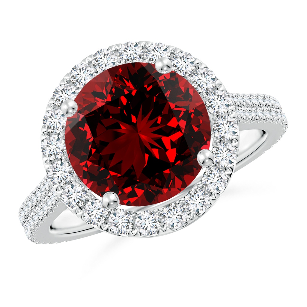 10mm Labgrown Lab-Grown Round Ruby Halo Ring with Diamond Accents in P950 Platinum