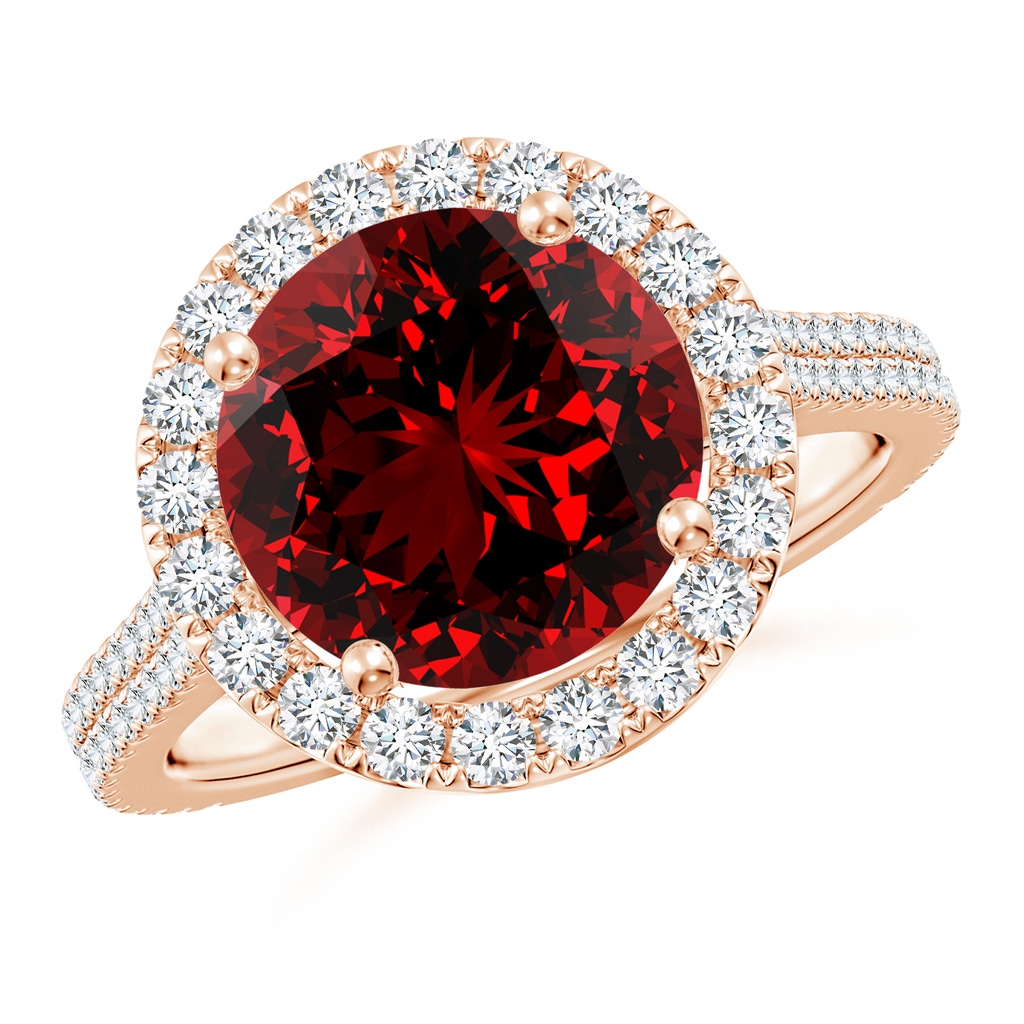 10mm Labgrown Lab-Grown Round Ruby Halo Ring with Diamond Accents in Rose Gold