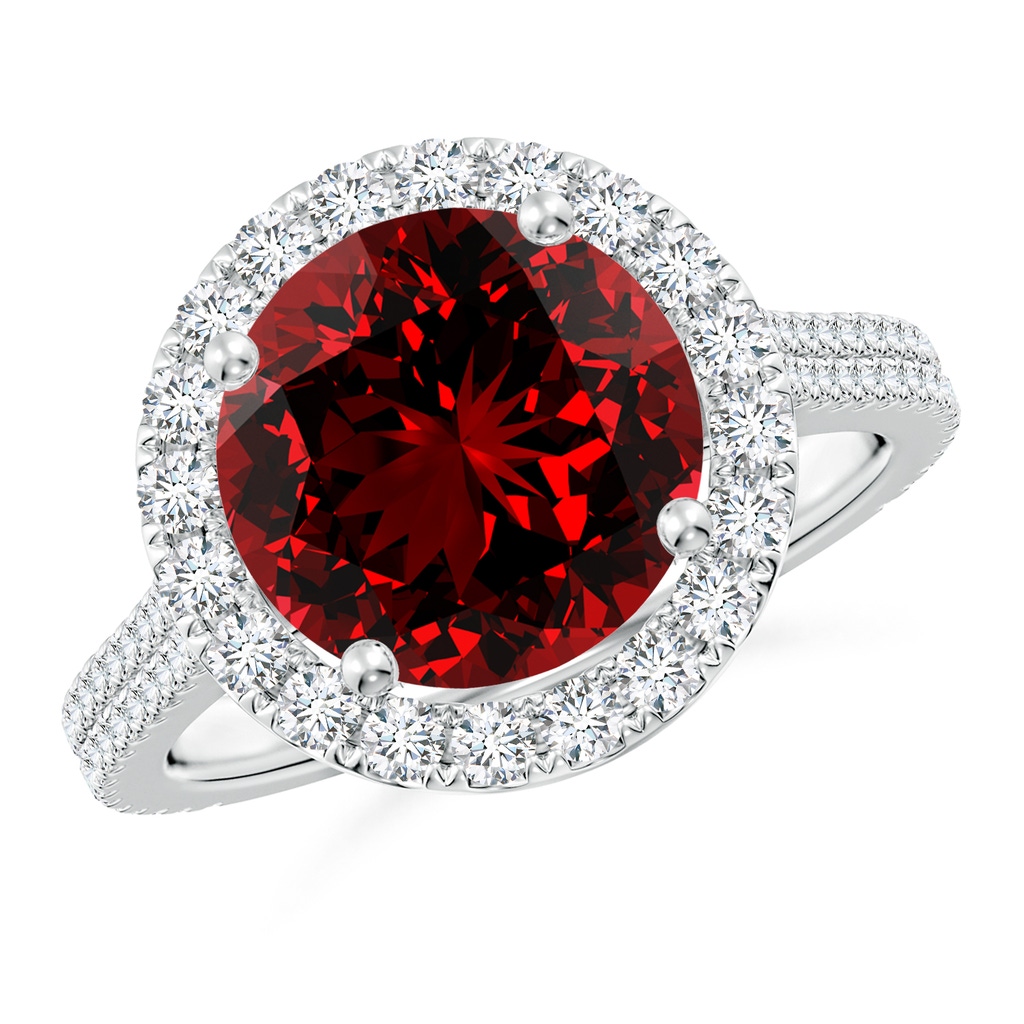 10mm Labgrown Lab-Grown Round Ruby Halo Ring with Diamond Accents in White Gold