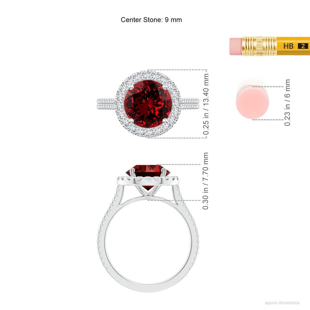 9mm Labgrown Lab-Grown Round Ruby Halo Ring with Diamond Accents in White Gold ruler