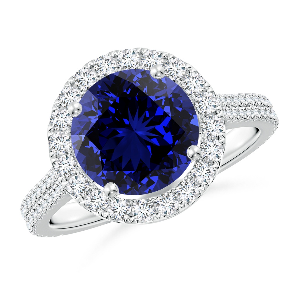 9mm Labgrown Lab-Grown Round Blue Sapphire Halo Ring with Diamond Accents in White Gold 