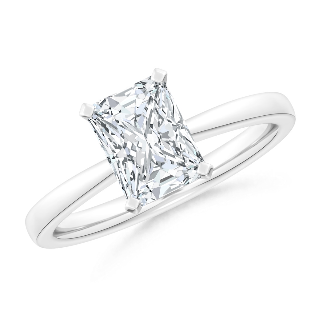 7x5mm FGVS Lab-Grown Radiant-Cut Diamond Reverse Tapered Shank Solitaire Engagement Ring in 18K White Gold