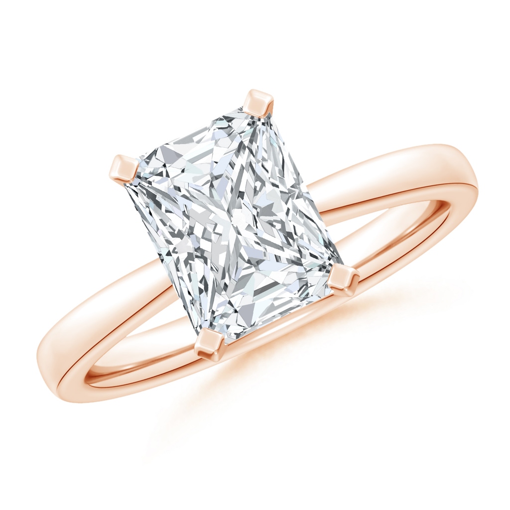 9.5x7.5mm FGVS Lab-Grown Radiant-Cut Diamond Reverse Tapered Shank Solitaire Engagement Ring in Rose Gold