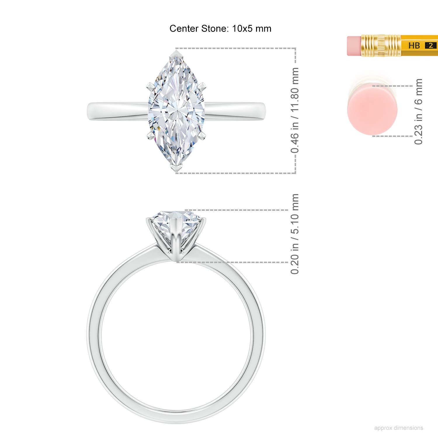 10x5mm FGVS Lab-Grown Marquise Diamond Reverse Tapered Shank Solitaire Engagement Ring in 18CT White Gold - ruler