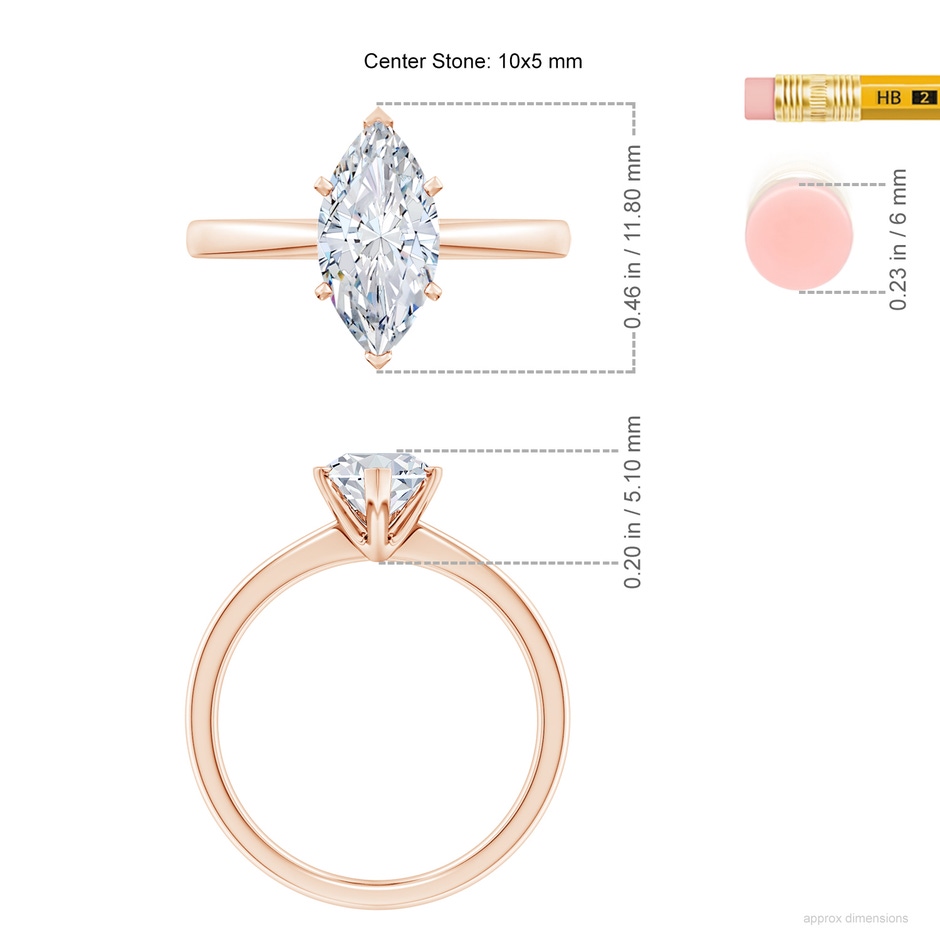 10x5mm FGVS Lab-Grown Marquise Diamond Reverse Tapered Shank Solitaire Engagement Ring in Rose Gold ruler