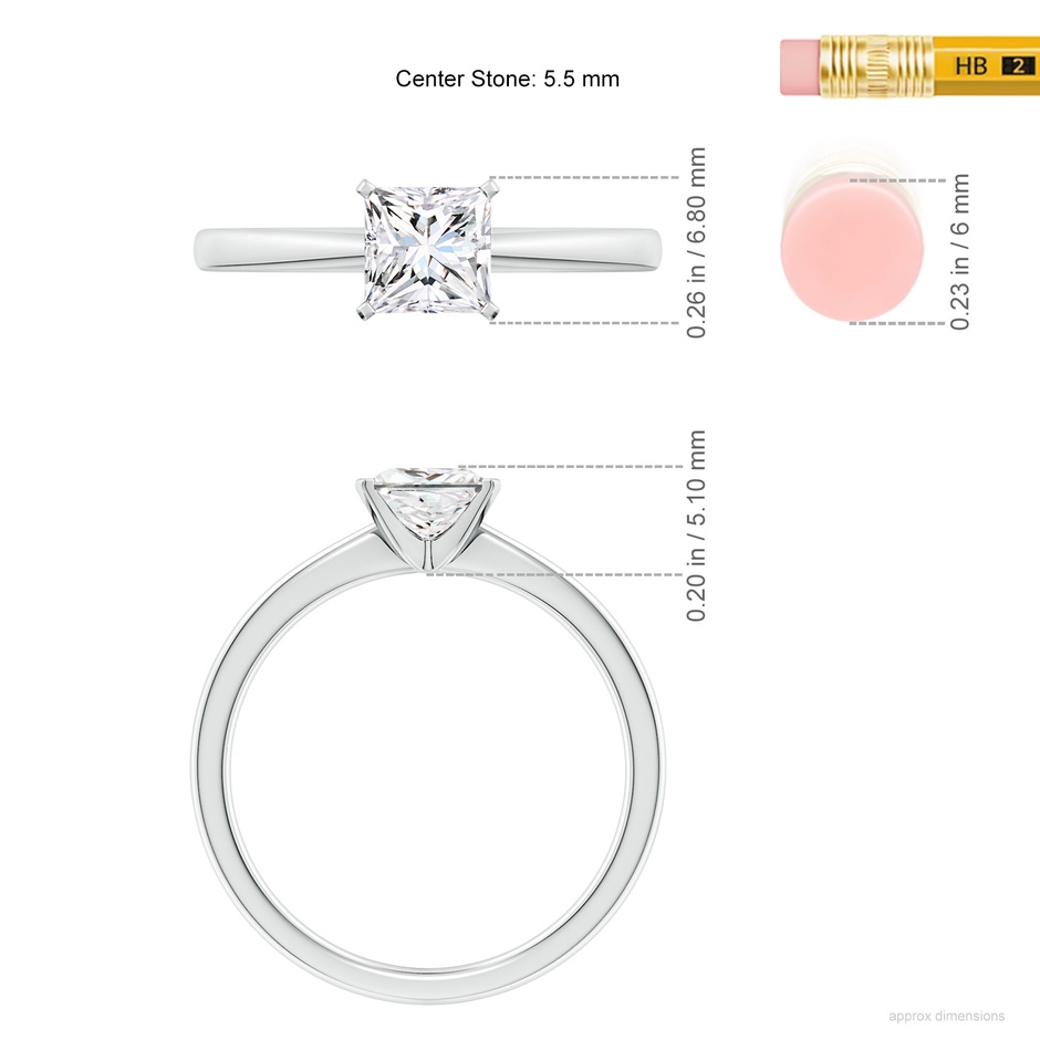 5.5mm FGVS Lab-Grown Princess-Cut Diamond Reverse Tapered Shank Solitaire Engagement Ring in 18K White Gold ruler