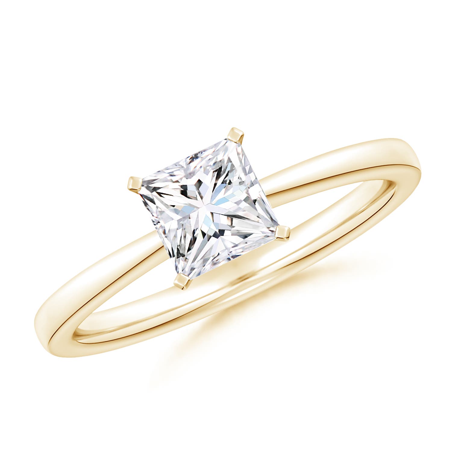 5.5mm FGVS Lab-Grown Princess-Cut Diamond Reverse Tapered Shank Solitaire Engagement Ring in Yellow Gold