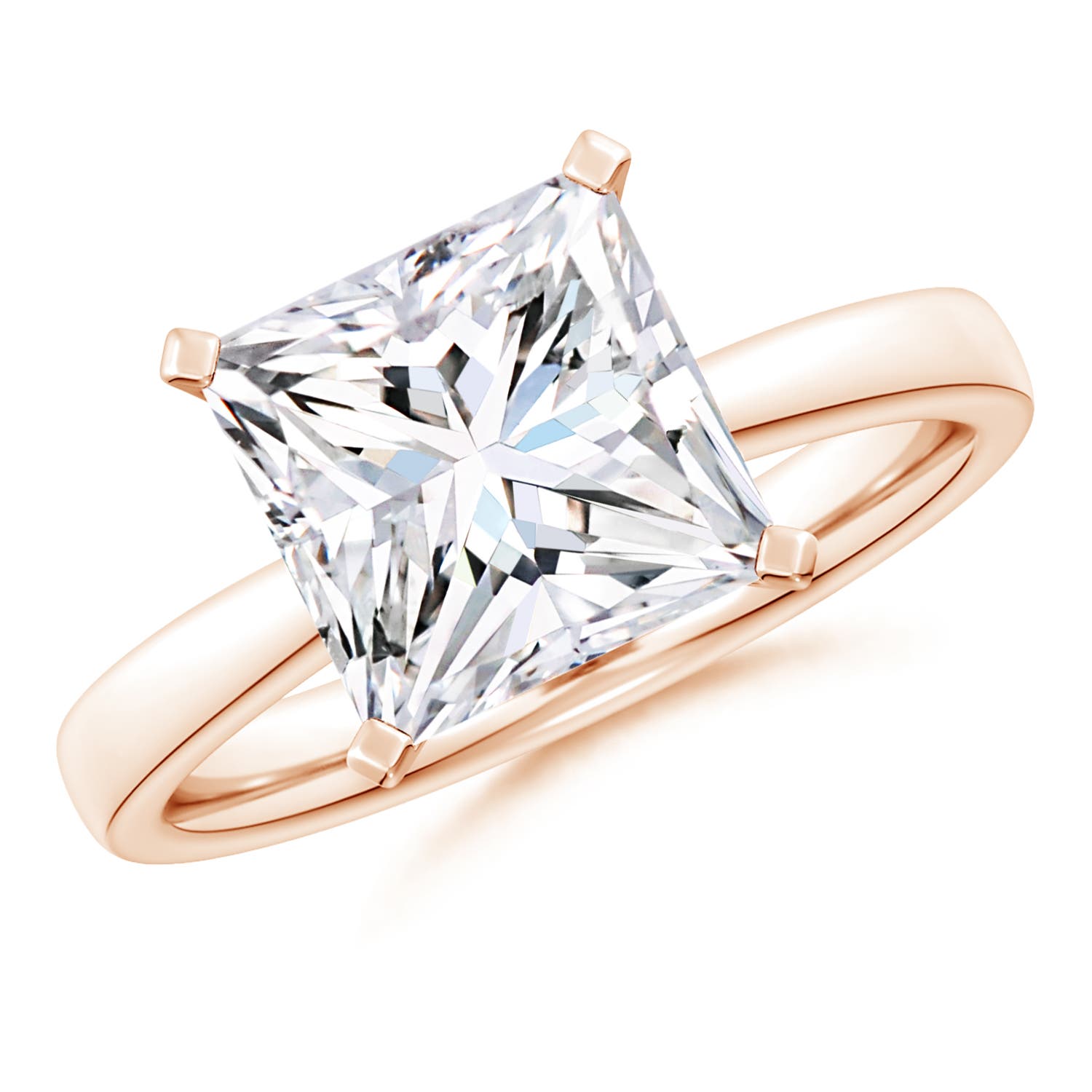 8.9mm FGVS Lab-Grown Princess-Cut Diamond Reverse Tapered Shank Solitaire Engagement Ring in Rose Gold