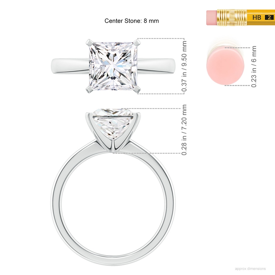 8mm FGVS Lab-Grown Princess-Cut Diamond Reverse Tapered Shank Solitaire Engagement Ring in P950 Platinum ruler