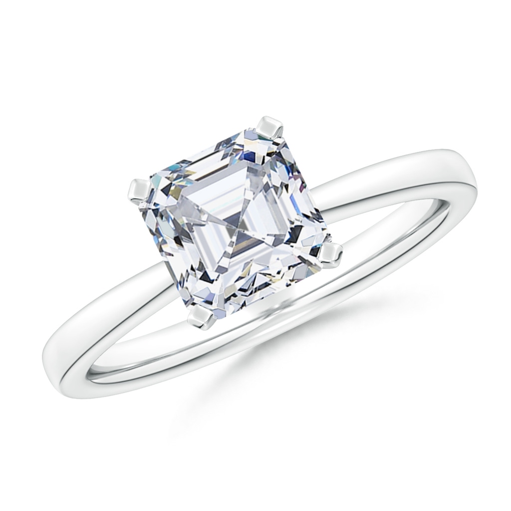 5.5mm FGVS Lab-Grown Square Emerald-Cut Diamond Reverse Tapered Shank Solitaire Engagement Ring in 18K White Gold