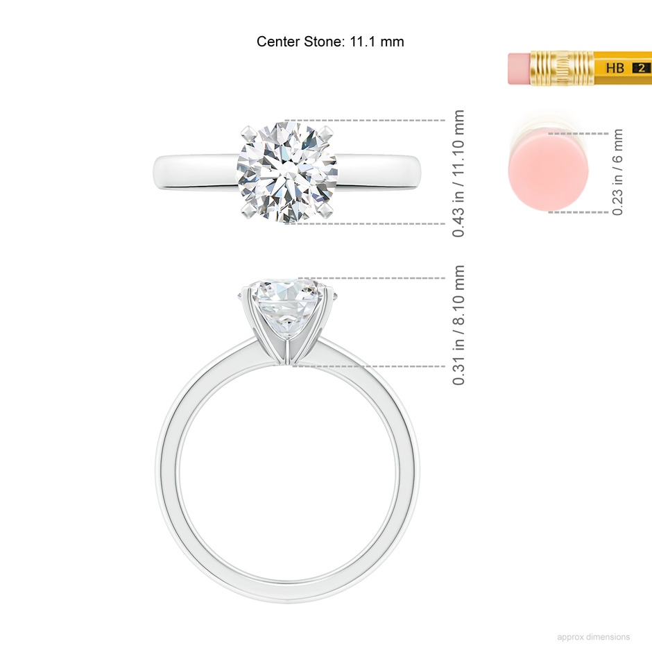 11.1mm FGVS Lab-Grown Solitaire Round Diamond Tapered Shank Engagement Ring in White Gold ruler