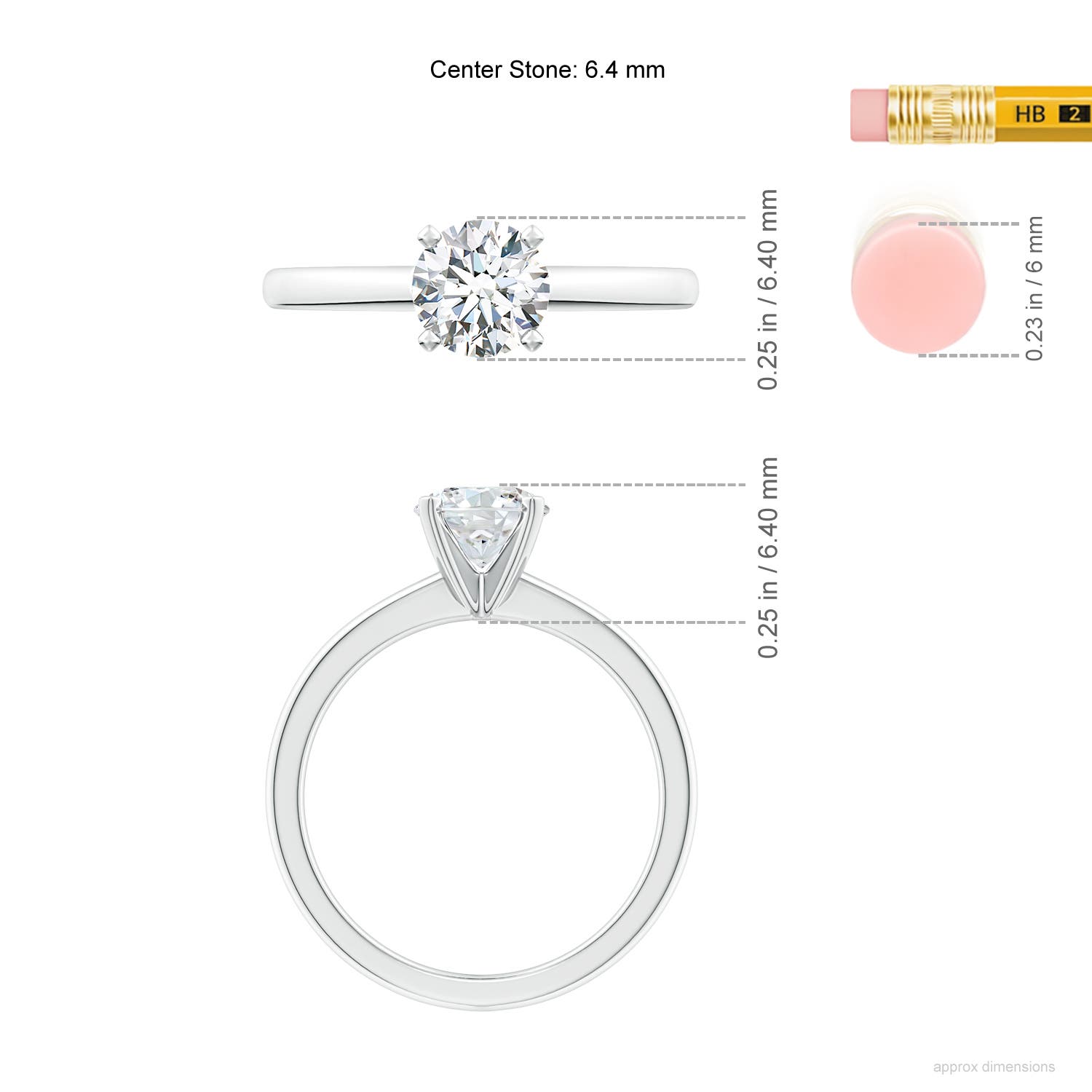 6.4mm FGVS Lab-Grown Solitaire Round Diamond Tapered Shank Engagement Ring in 18K White Gold - ruler