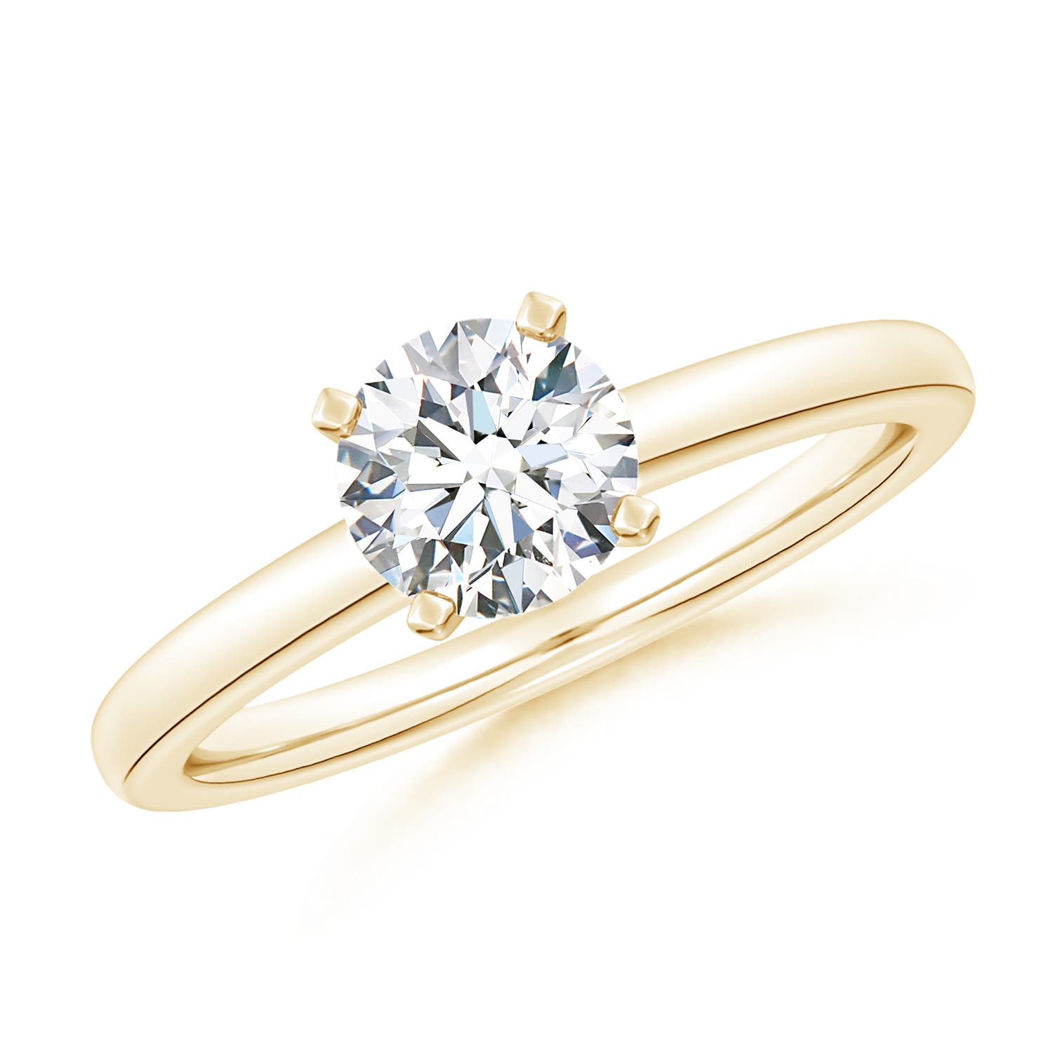6.4mm FGVS Lab-Grown Solitaire Round Diamond Tapered Shank Engagement Ring in 18K Yellow Gold