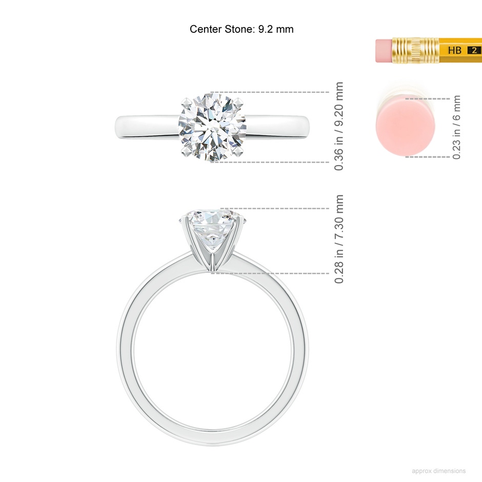 9.2mm FGVS Lab-Grown Solitaire Round Diamond Tapered Shank Engagement Ring in P950 Platinum ruler