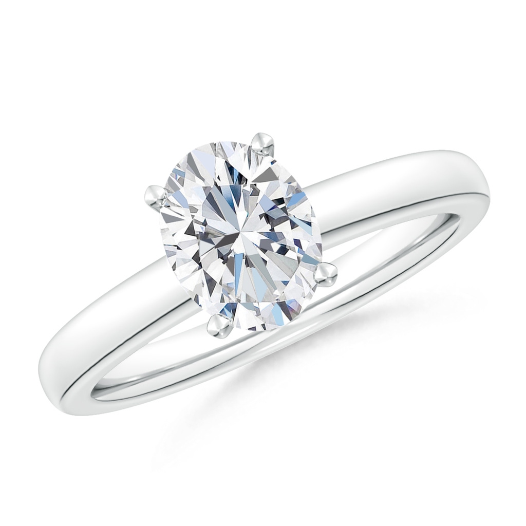 12x8mm FGVS Lab-Grown Solitaire Oval Diamond Tapered Shank Engagement Ring in White Gold