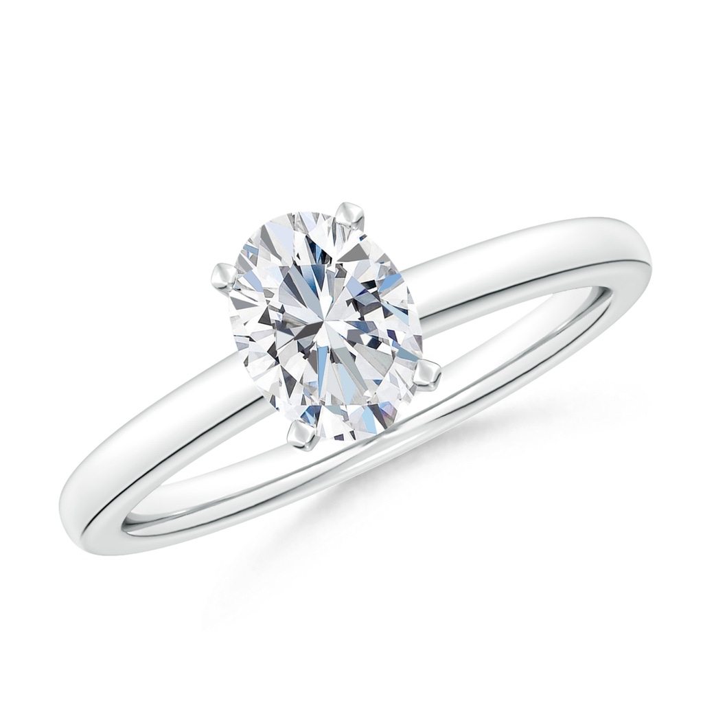 7.7x5.7mm FGVS Lab-Grown Solitaire Oval Diamond Tapered Shank Engagement Ring in White Gold