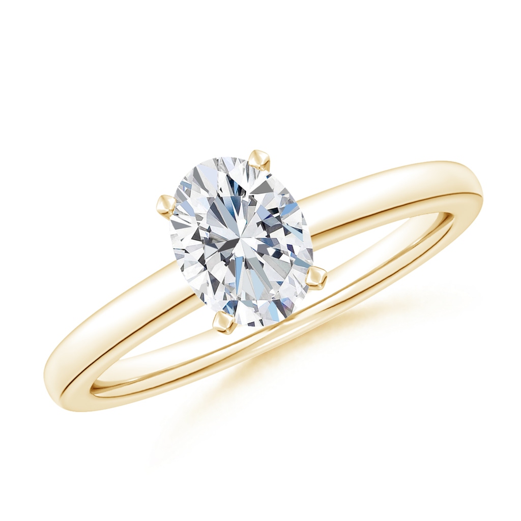 7.7x5.7mm FGVS Lab-Grown Solitaire Oval Diamond Tapered Shank Engagement Ring in Yellow Gold