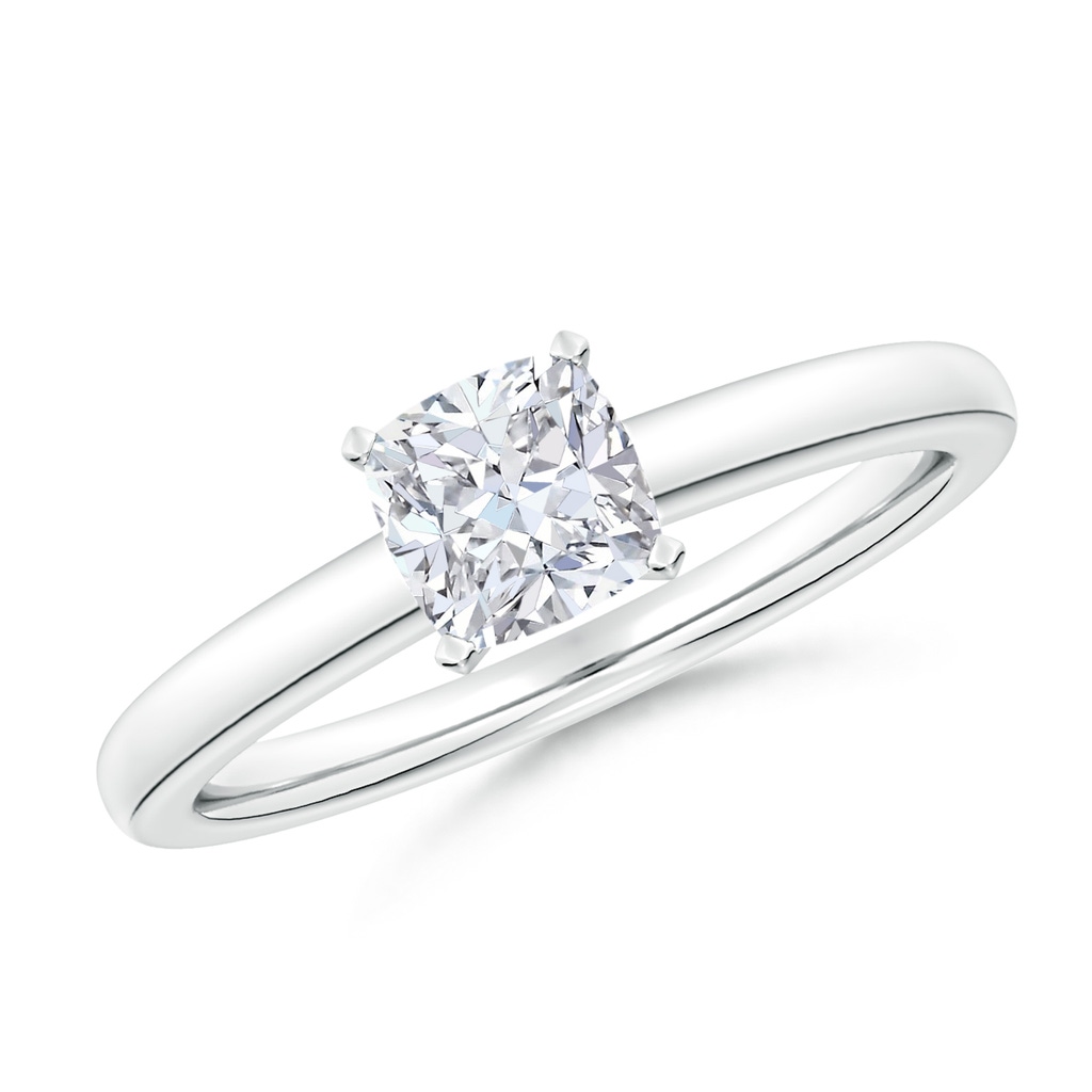 5.5mm FGVS Lab-Grown Solitaire Cushion Diamond Tapered Shank Engagement Ring in 18K White Gold