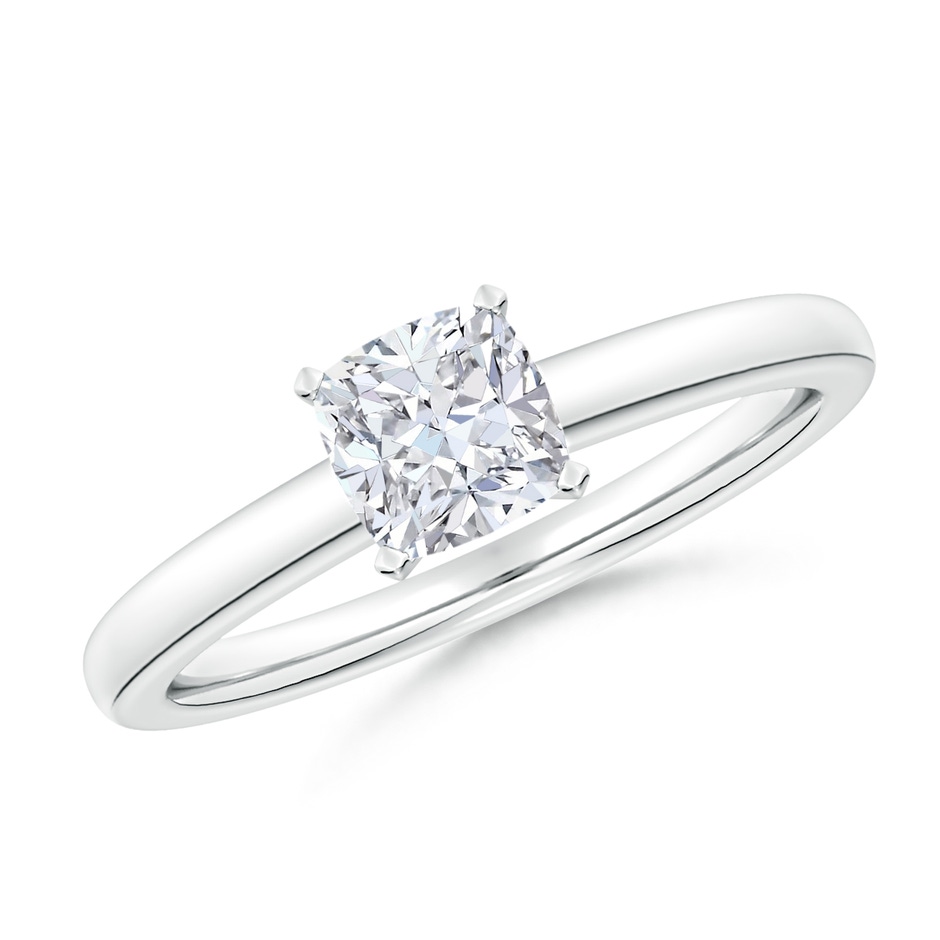 5.5mm FGVS Lab-Grown Solitaire Cushion Diamond Tapered Shank Engagement Ring in 18K White Gold 