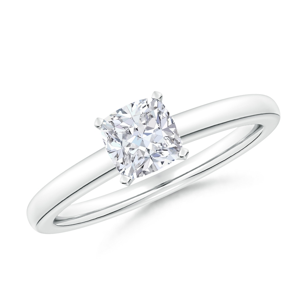 5.5mm FGVS Lab-Grown Solitaire Cushion Diamond Tapered Shank Engagement Ring in White Gold