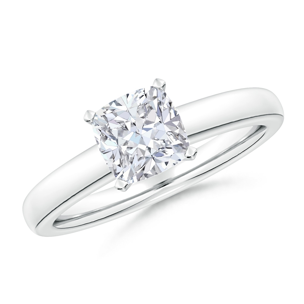 7.1mm FGVS Lab-Grown Solitaire Cushion Diamond Tapered Shank Engagement Ring in White Gold
