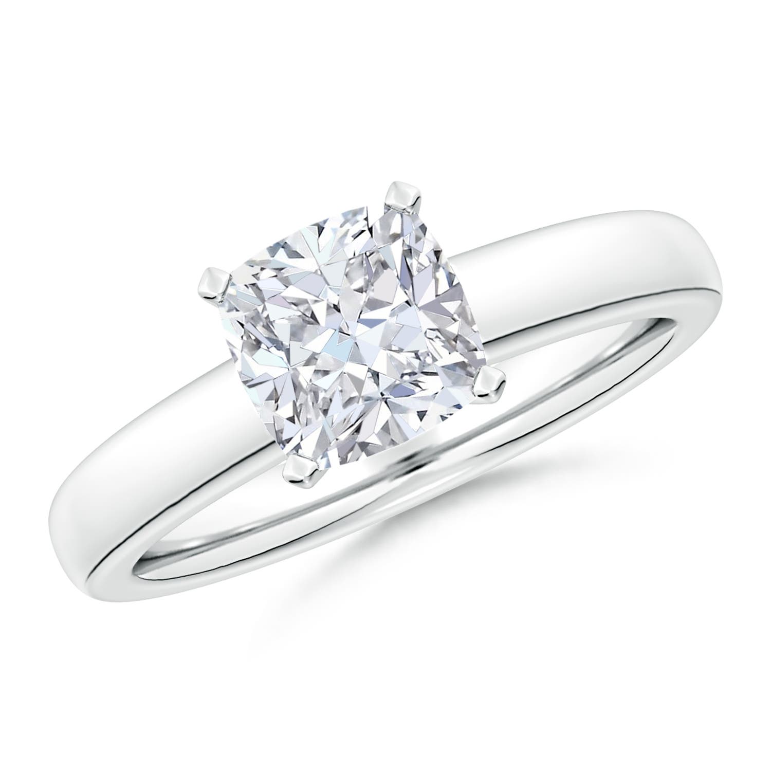 8mm FGVS Lab-Grown Solitaire Cushion Diamond Tapered Shank Engagement Ring in White Gold