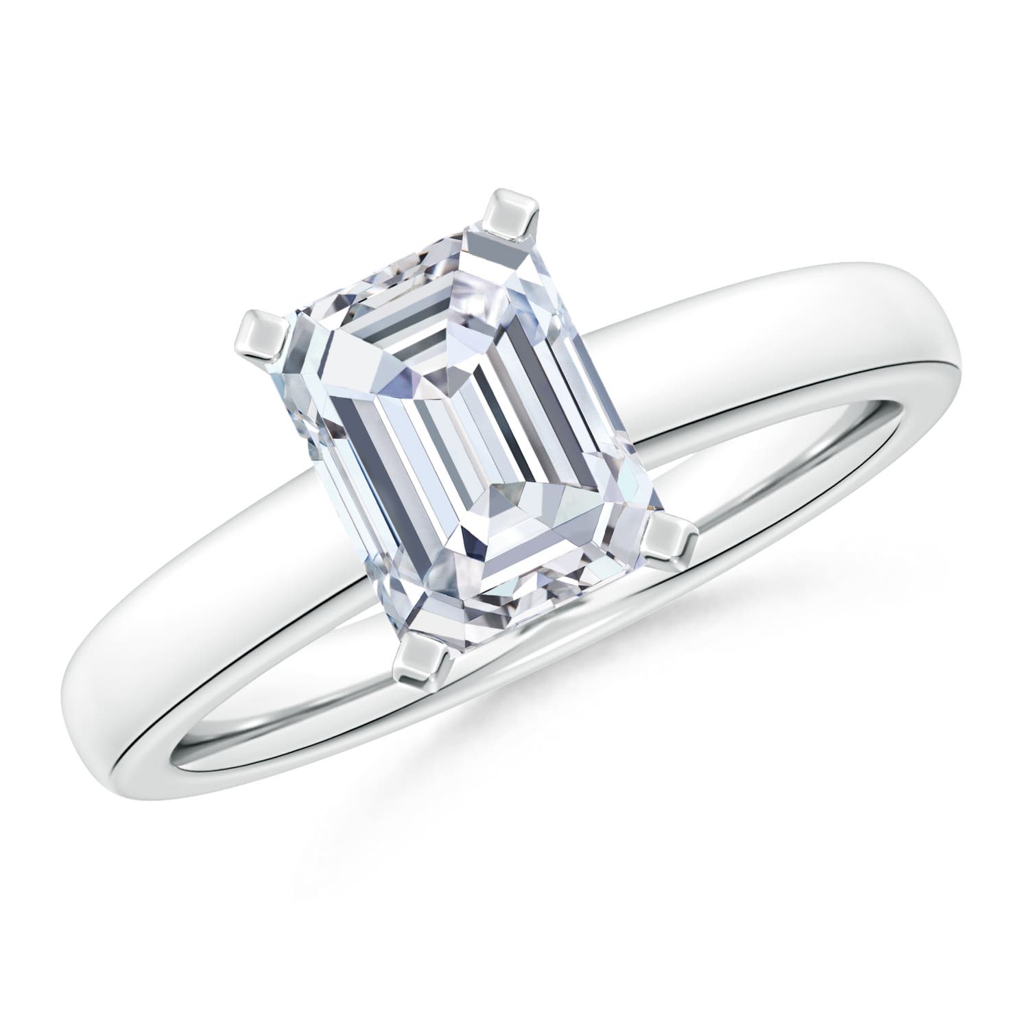 10x7.5mm FGVS Lab-Grown Solitaire Emerald-Cut Diamond Tapered Shank Engagement Ring in 18CT White Gold