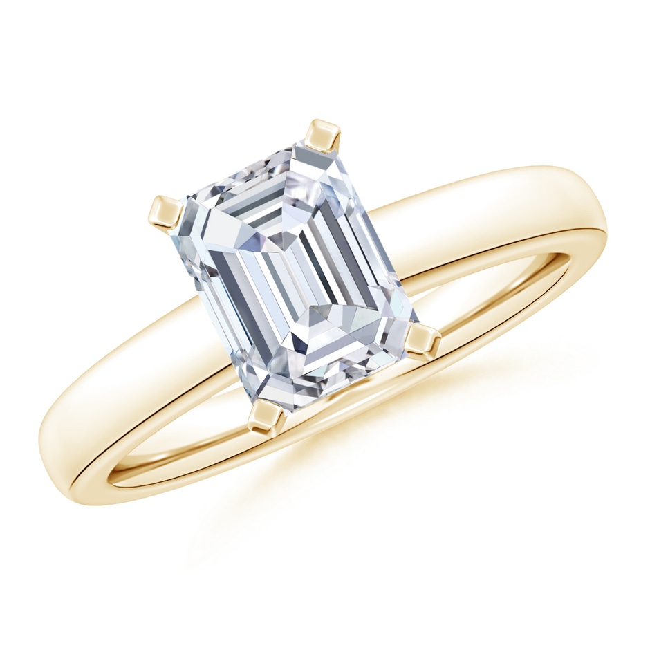 10x7.5mm FGVS Lab-Grown Solitaire Emerald-Cut Diamond Tapered Shank Engagement Ring in Yellow Gold 
