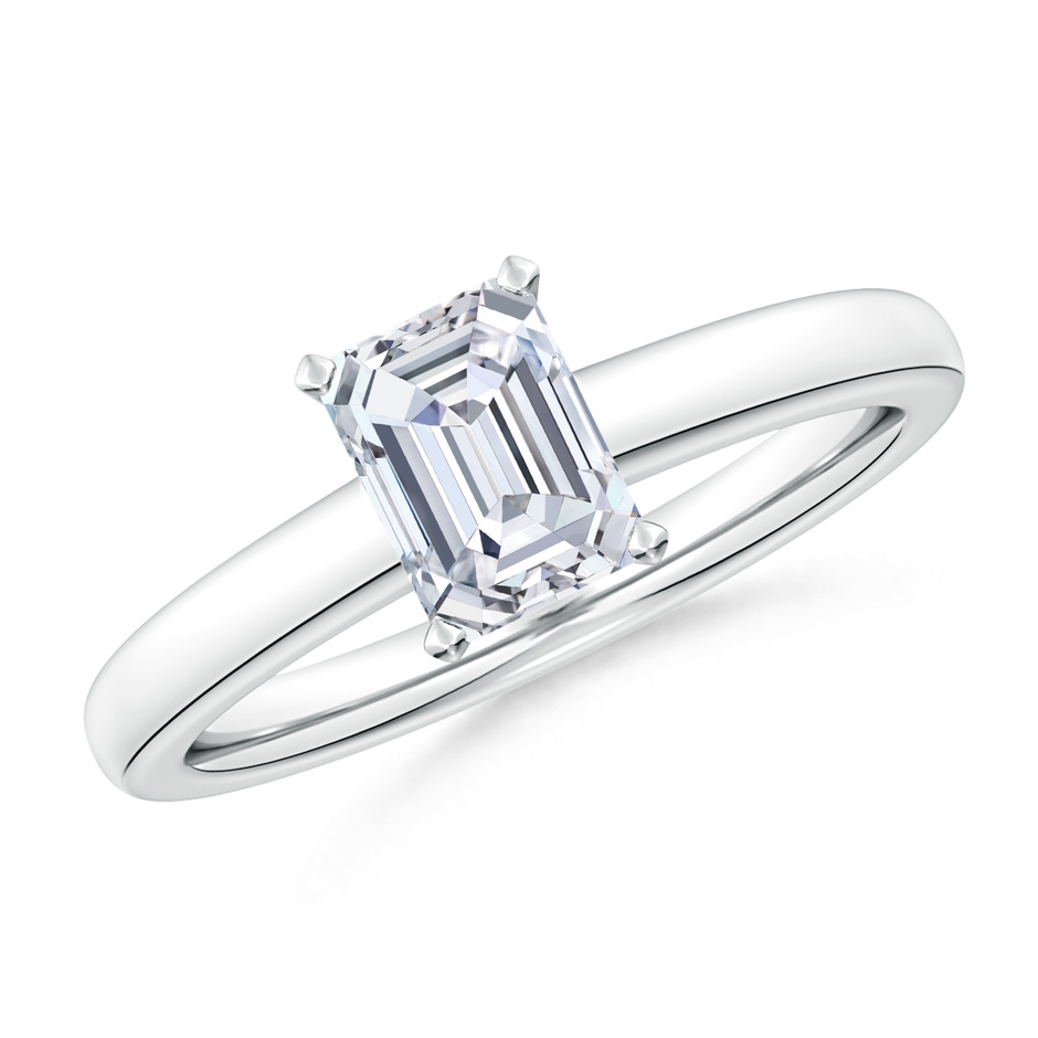 6.5x5mm FGVS Lab-Grown Solitaire Emerald-Cut Diamond Tapered Shank Engagement Ring in 18K White Gold 