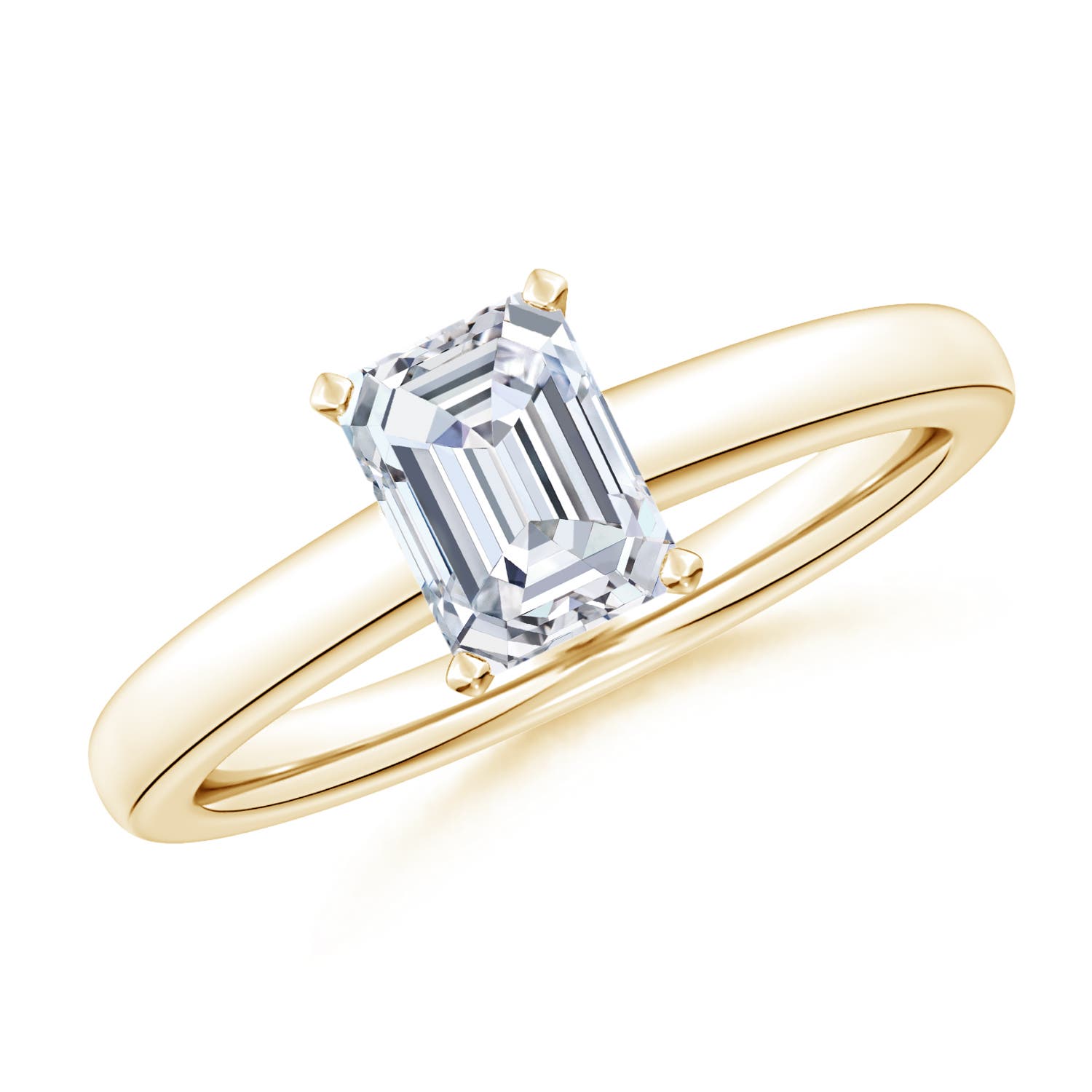 6.5x5mm FGVS Lab-Grown Solitaire Emerald-Cut Diamond Tapered Shank Engagement Ring in Yellow Gold