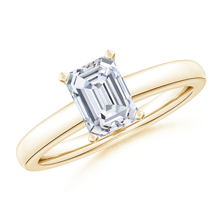8.5x6.5mm FGVS Lab-Grown Solitaire Emerald-Cut Diamond Tapered Shank Engagement Ring in Yellow Gold 