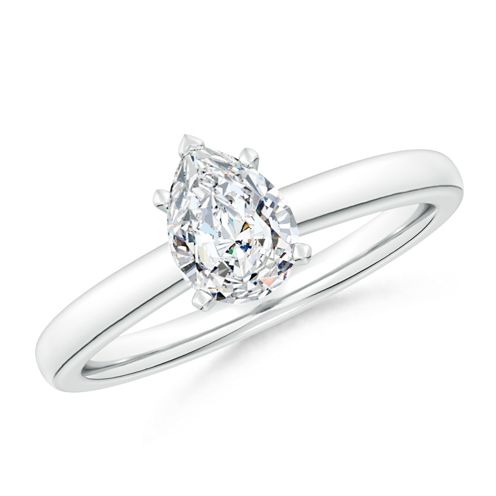 7.7x5.7mm FGVS Lab-Grown Solitaire Pear Diamond Tapered Shank Engagement Ring in White Gold