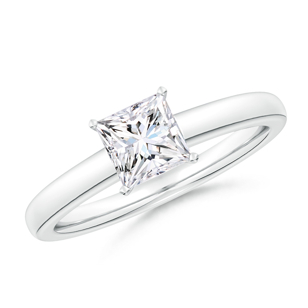 5.5mm FGVS Lab-Grown Solitaire Princess-Cut Diamond Tapered Shank Engagement Ring in 18K White Gold