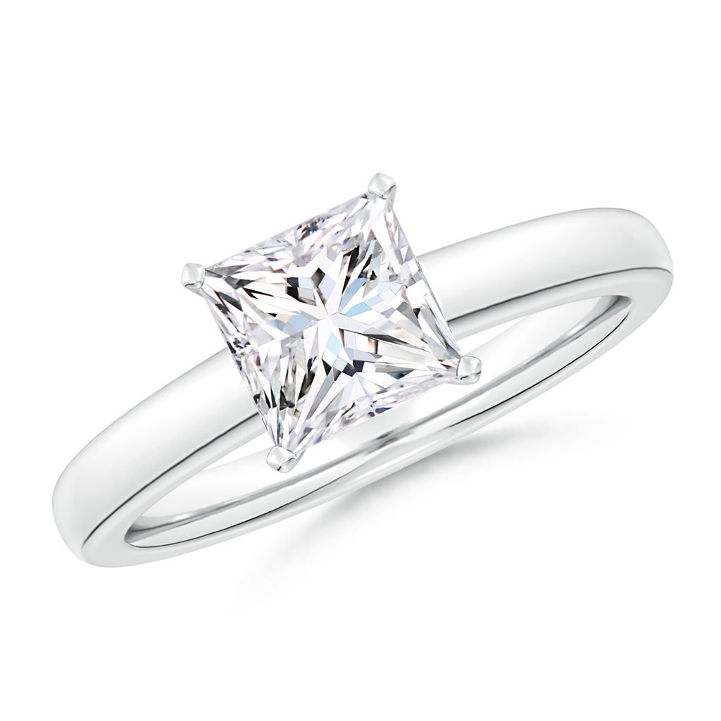 6.8mm FGVS Lab-Grown Solitaire Princess-Cut Diamond Tapered Shank Engagement Ring in White Gold