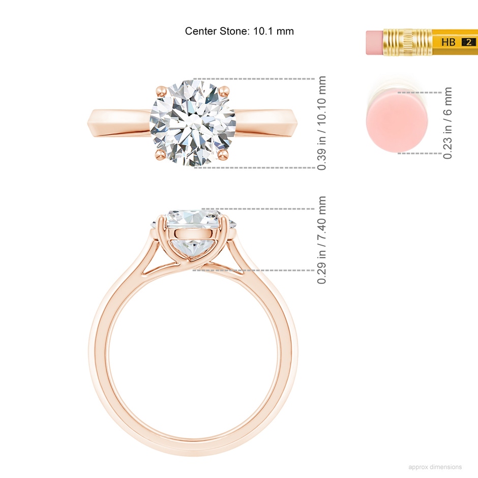 10.1mm FGVS Lab-Grown Round Diamond Knife-Edge Shank Trellis Engagement Ring in 18K Rose Gold ruler