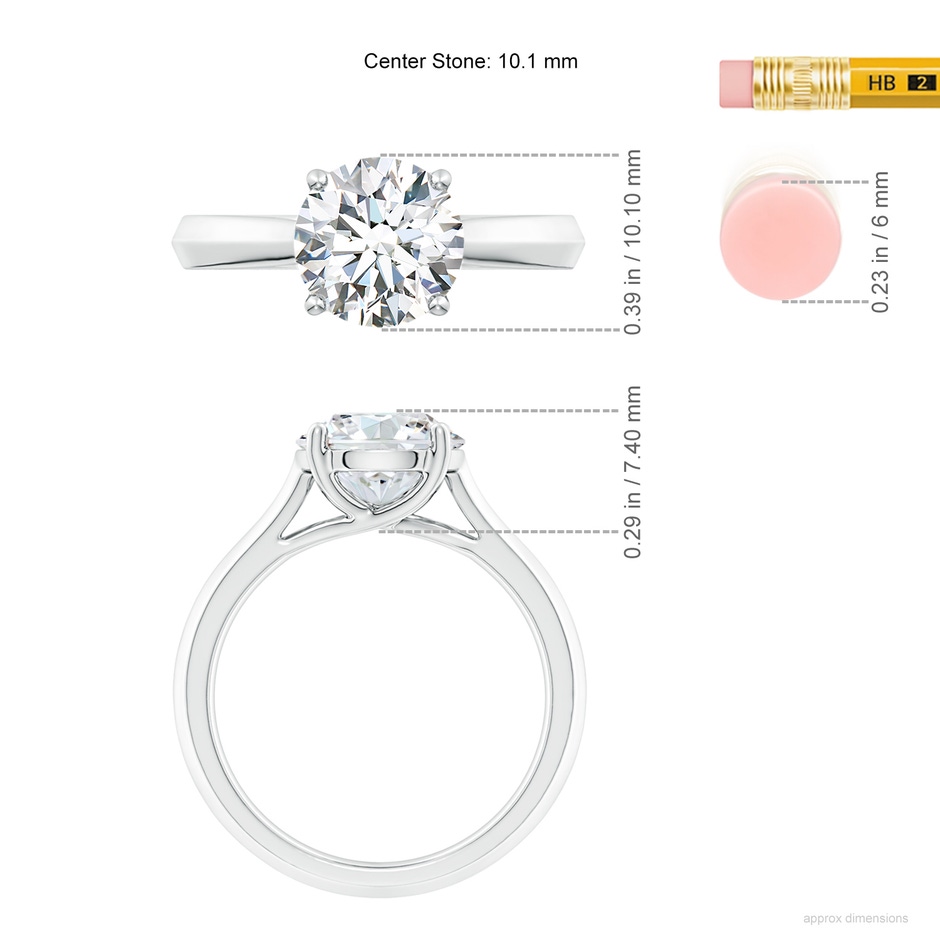 10.1mm FGVS Lab-Grown Round Diamond Knife-Edge Shank Trellis Engagement Ring in P950 Platinum ruler