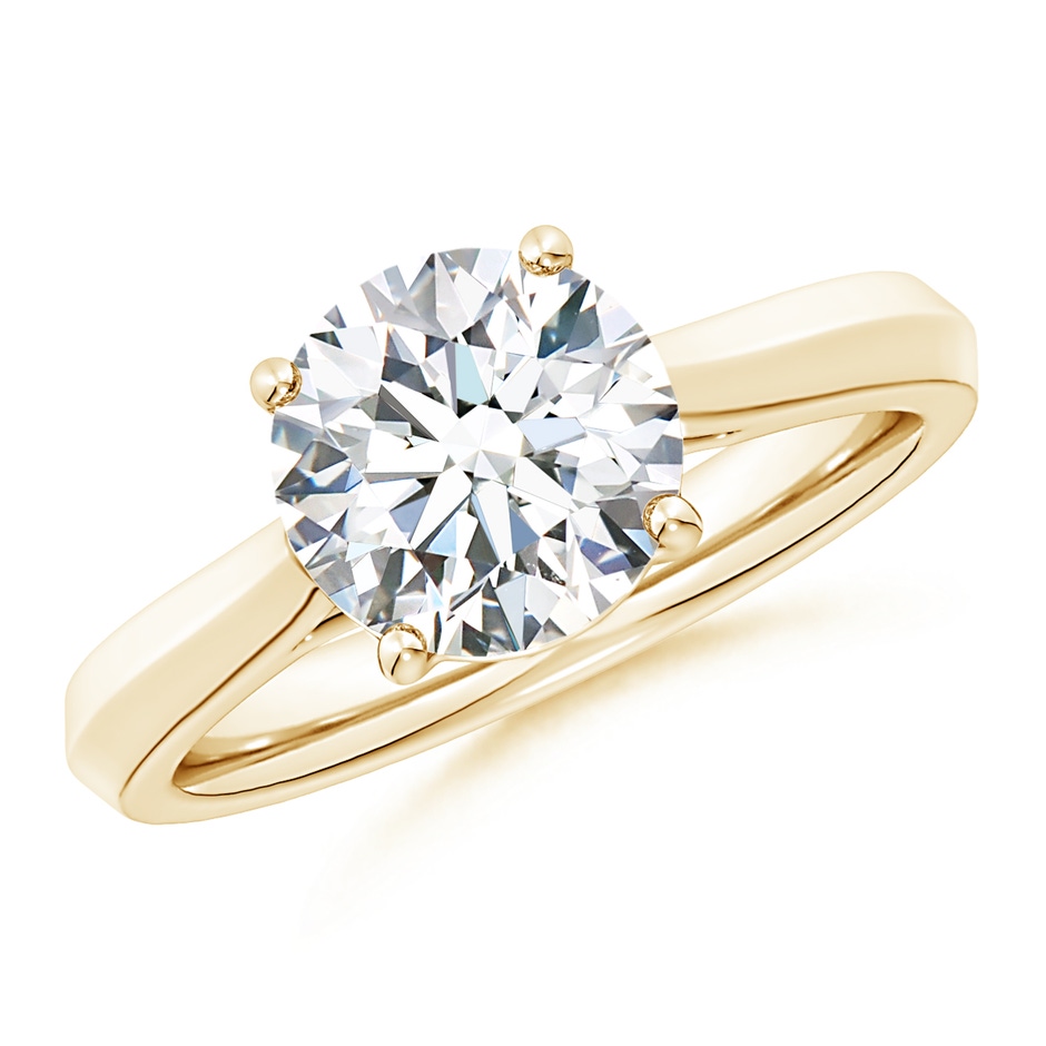 10.1mm FGVS Lab-Grown Round Diamond Knife-Edge Shank Trellis Engagement Ring in Yellow Gold 